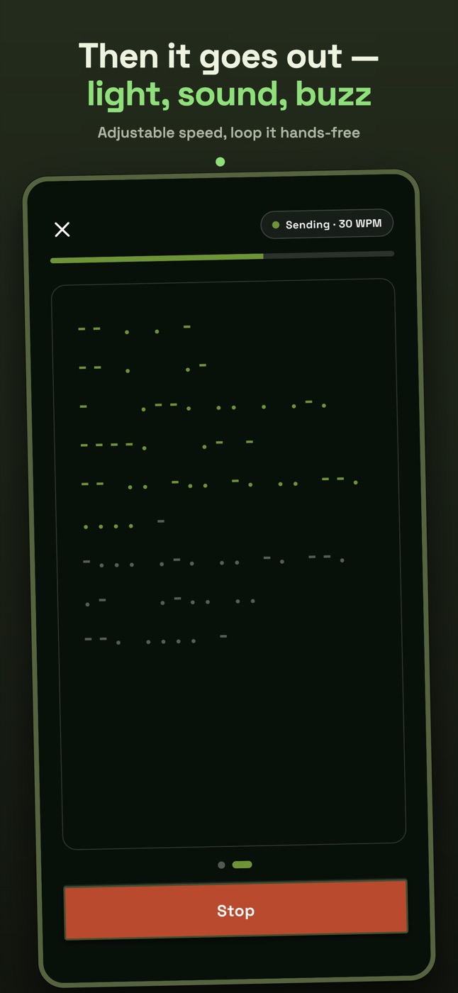 Blinkode transmitting a message as flashing Morse code